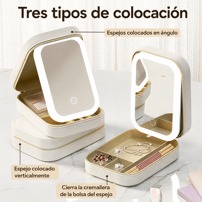 Neceser Portátil con Espejo LED para Maquillaje