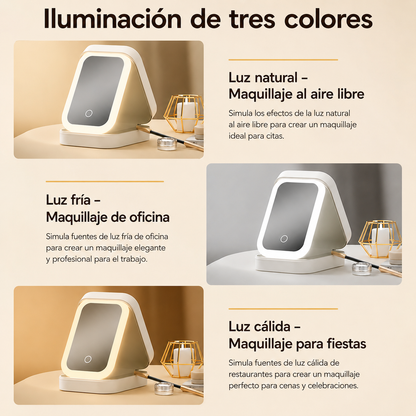 Neceser Portátil con Espejo LED para Maquillaje